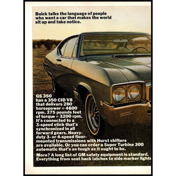 1968 Buick GS 350 Gran Sport Coupe 2 Page Vintage Print Ad Sunset Wall Art Photo - Picture 3 of 3